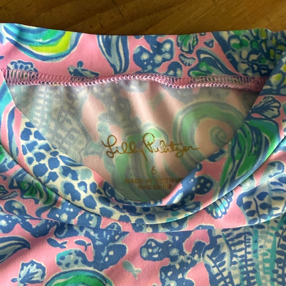Lilly Pulitzer Pink and Blue Kids Swim Rashguard - Picture 4 of 9